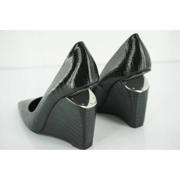 Alexander Wang black Lizzard Ine Wedge Heel Pointy Toe Pumps Size 36 New $595 - Picture 8 of 10